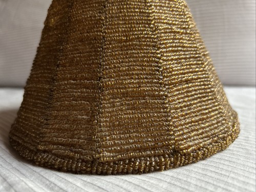 Vintage Seed Beaded Amber Color Heavy Duty Small Sconce Lamp Shade 5” H x 7” W - Picture 8 of 22