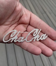 Custom Script ChaCha Rhinestone Brooch Pin NEW Jewelry Gift With Velvet pouch