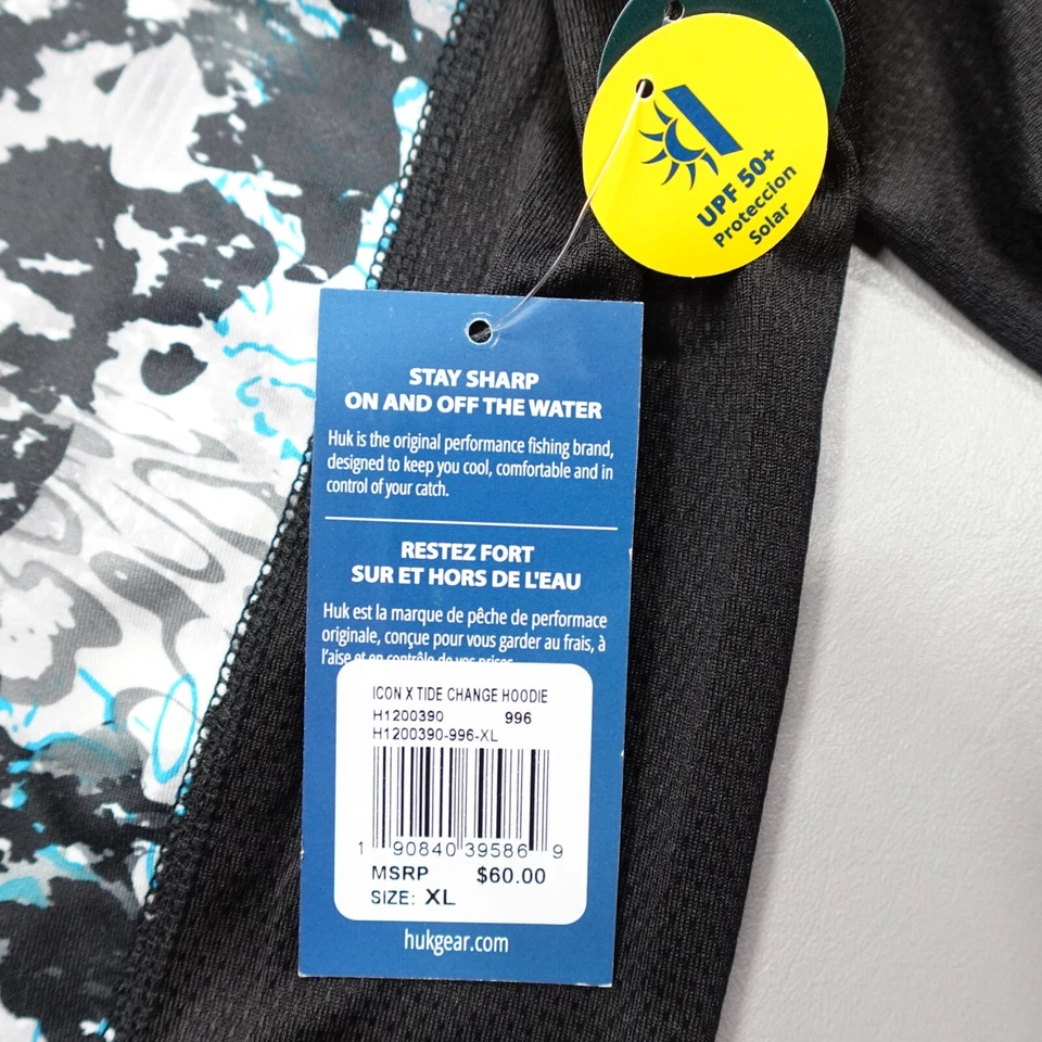 Sudadera con capucha Huk Icon X Tide Change para hombre fresca comodidad absorbente UPF negra camuflaje H1200390 Foto 3 de 4
