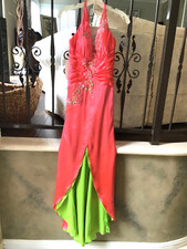 Casandra Stone NEW prom pageant Fit  Flare SILK dress Coral W/ sweep train 2