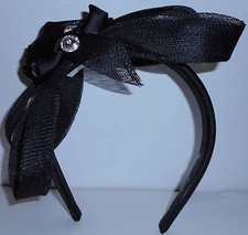 HAPACHICO LUPITA Vintage 1980s Headband Handmade Black Swarovski Flower Ribbon