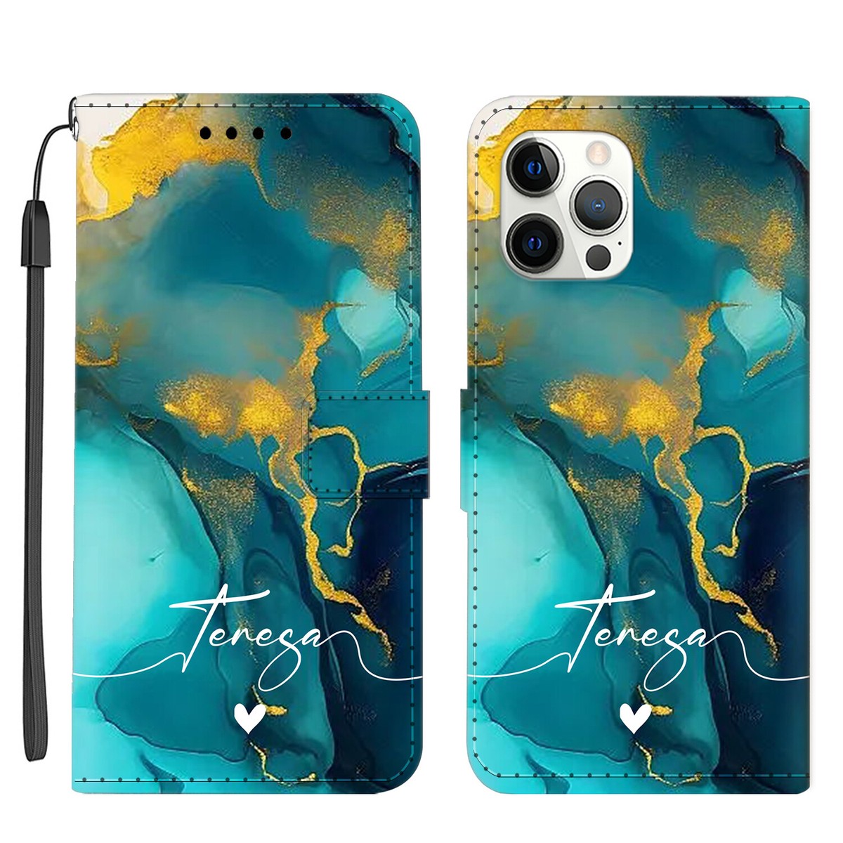 Custodia in pelle portafoglio folio personalizzata marmo per iPhone 16e