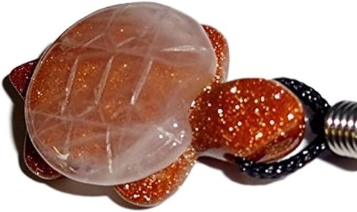 Tortuga con Cáscara de Cuarzo Rosa / Cuerpo de Piedra Dorada Roja - Collar de Piedras Preciosas de Cristal - Imagen 1 de 3
