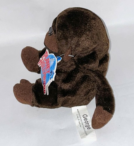 Bolso de frijoles de felpa George Monkey 1997 Planet Hollywood Logo 7" con botón nuevo con etiquetas - Imagen 2 de 5