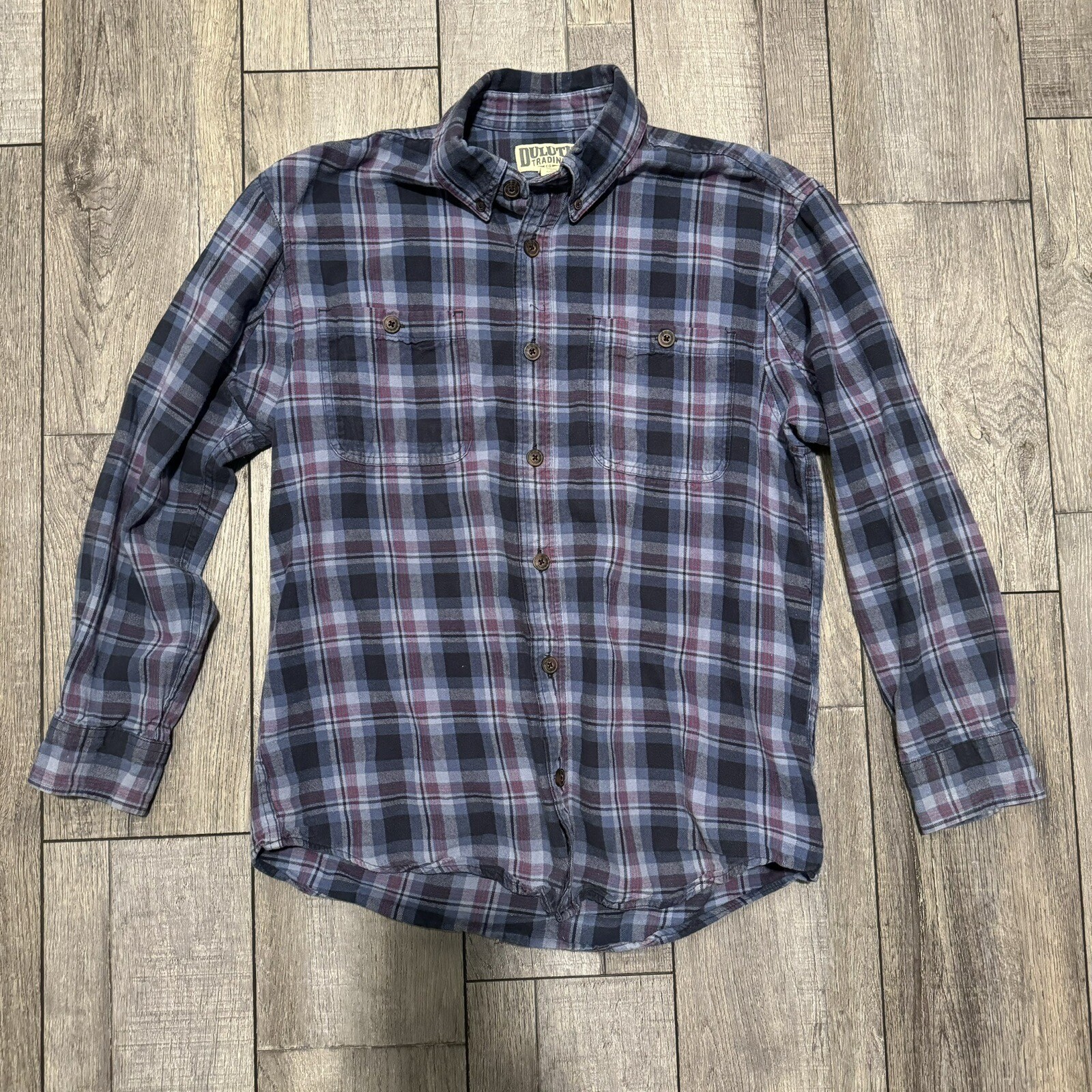 Duluth Trading Men’s Long Sleeve Button Up Flannel Blue Plaid Shirt Size Medium