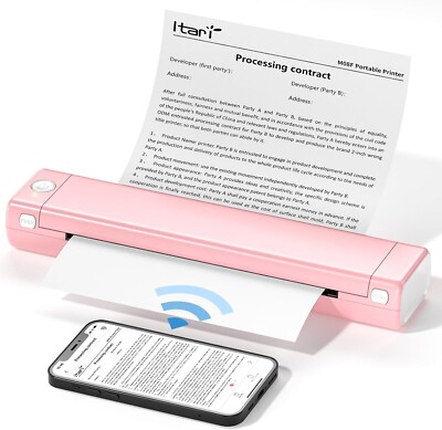 Itari Tragbarer Drucker Wireless Bluetooth 8,26''x11,69'' A4 Thermo Pink BoxQ