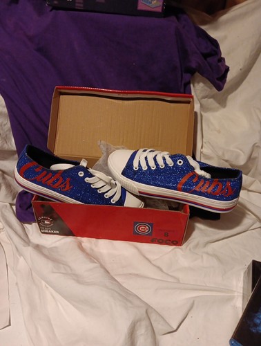 NEW Chicago Cubs FOCO Women's Size 8 Canvas Shoes - Royal Blue Sparkle Official