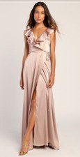 Taupe Satin Wrap Maxi Dress From Lulus Size Small New With Tags Unworn