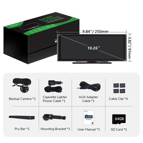 10" Portable Multimedia Car Stereo Wireless Apple CarPlay Android Auto Bluetooth - Picture 18 of 18