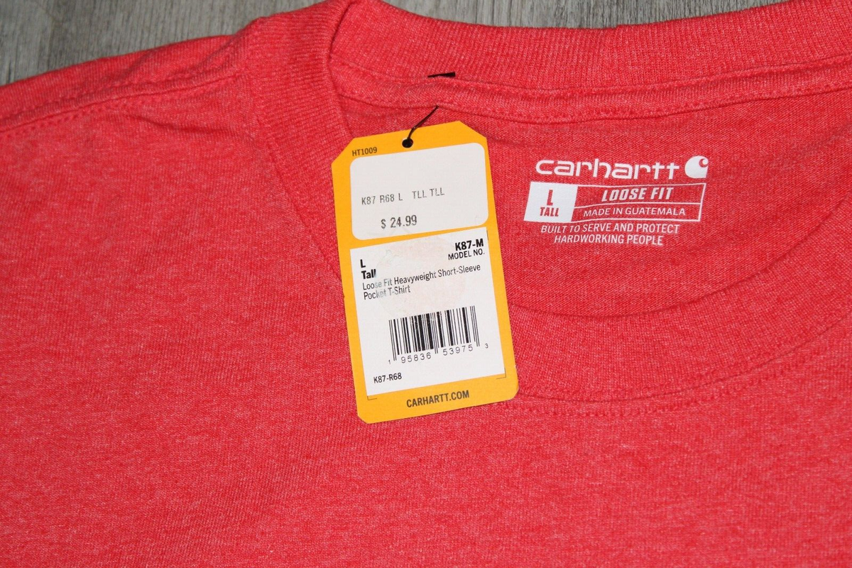 Carhartt T Shirt Mens L Tall Short Sleeve Pocket Tee Red K87