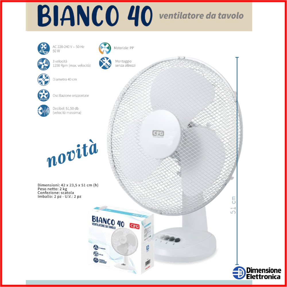 Ventilatore da Tavolo Oscillante 3 Velocita' cfg ev110 Casa Bianco 40cm Terra