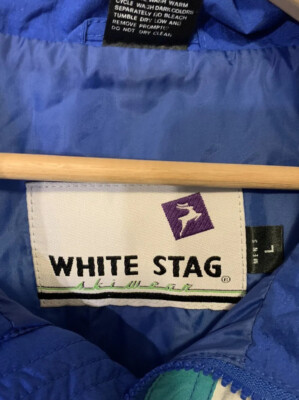 Vintage White Stag Mens Sz L Ski Wear Blue White Winter Snow