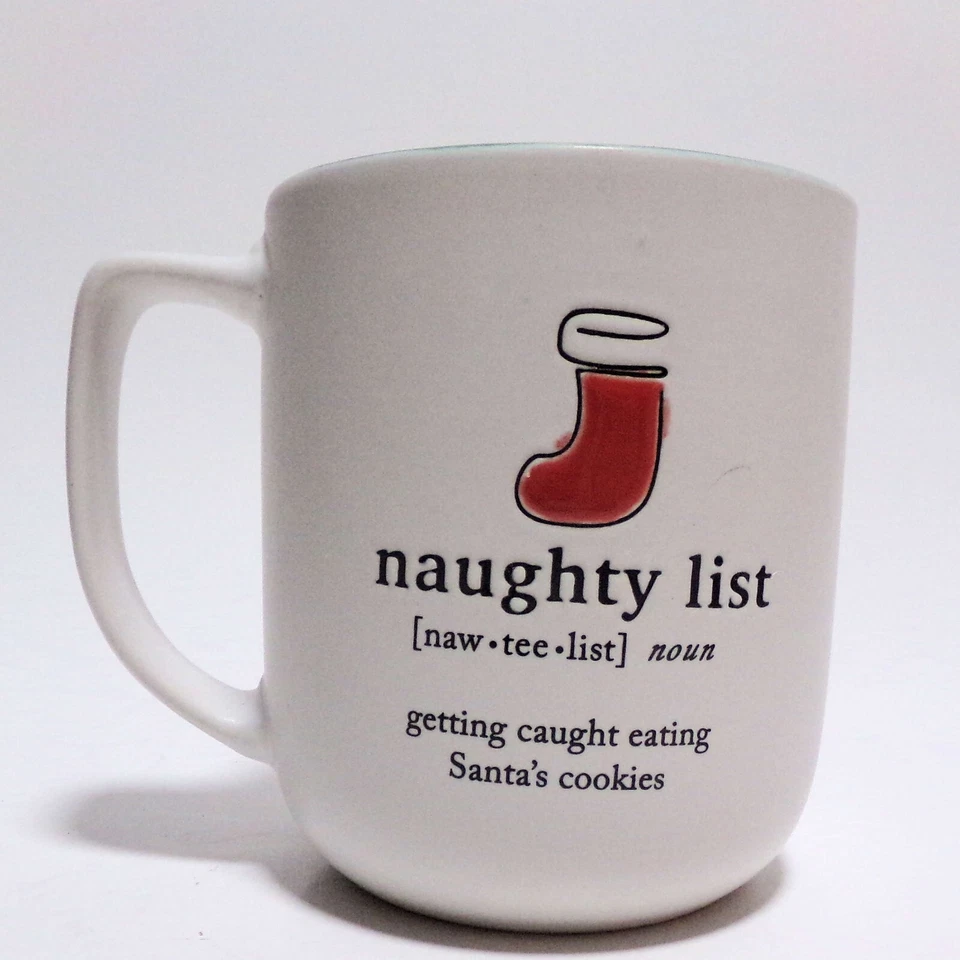 Непослушный список Рождество Xmas кружка белый w/зеленый интерьер "Санта печенье" 4,25"T - Изображение 2 из 4