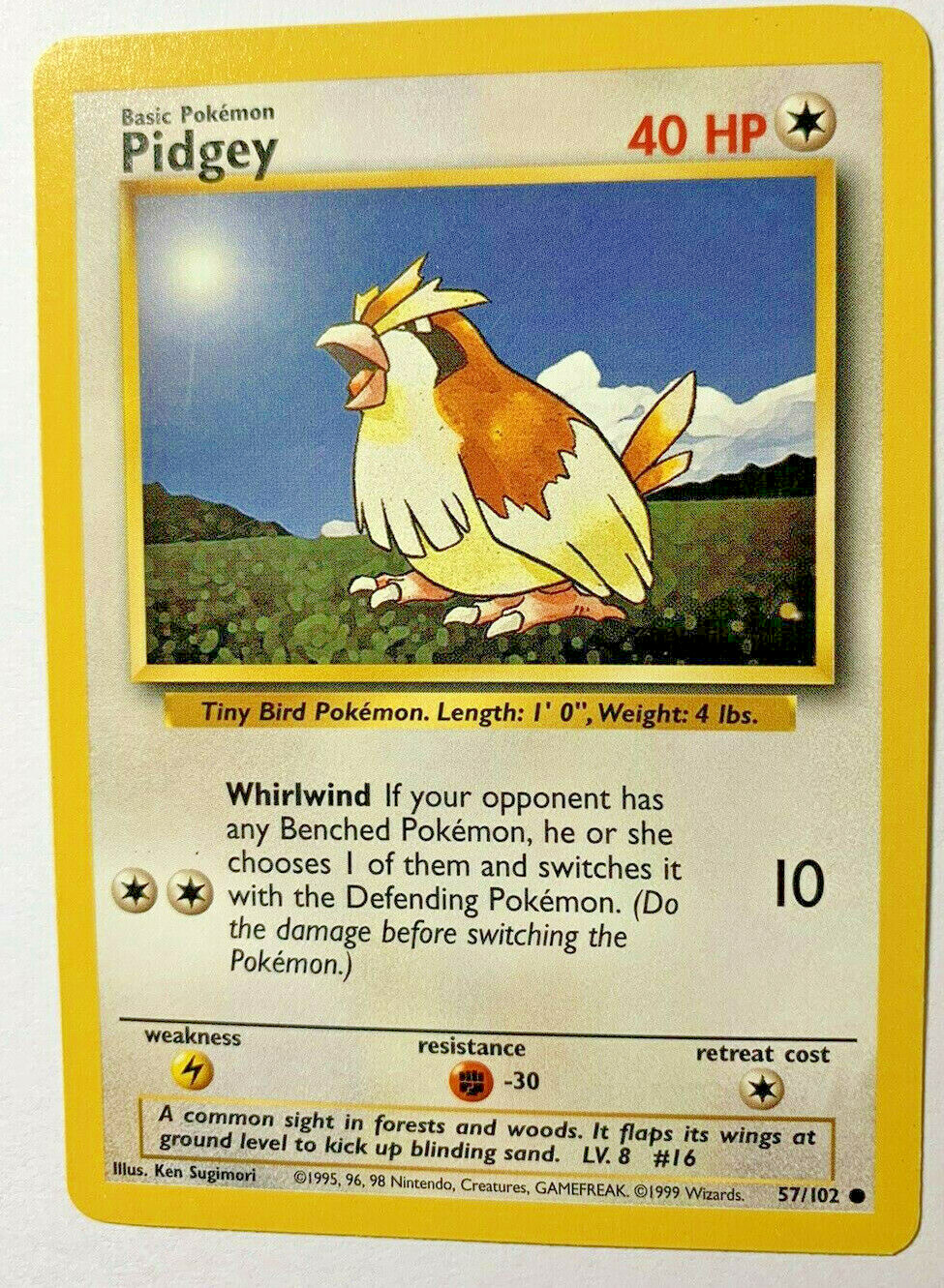 PIDGEY - Base Set - 57/102 - Common - Pokemon Card - Unlimited - 1999 - NM