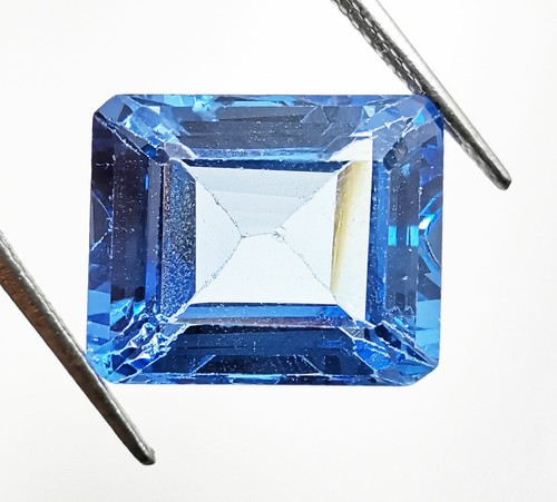 Certified 13.10 Ct Natural Amazing Swiss Blue Topaz Emerald Cut Loose Gemstones - Picture 3 of 5