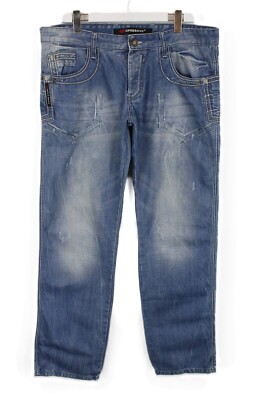 CIPO & BAXX C-600 Jeans Men's W38/L34 Whiskers Faded Ripped Denim Blue