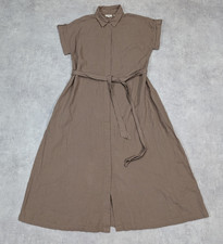 Fat Face Shirt Dress Womens 10 Brown Linen Comfort Minimalist Classic Casual Tie