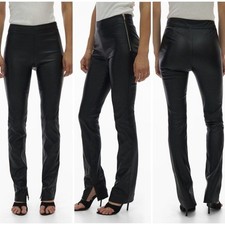 New Helmut Lang Core Slit Leather Pant Black Straight Leg Long Sz 2