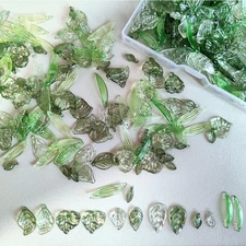 Assorted Green Leaf Beads for Jewelry Making – 120PCS Acrylic Craft Charms Bulk