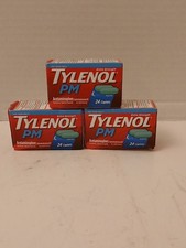 THREE Tylenol PM Extra Strength Pain Reliever Sleep Aid 24 Caplets Each 72 Total
