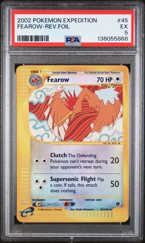 2002 POKEMON EXPEDITION #45 FEAROW-REVERSE FOIL PSA 5