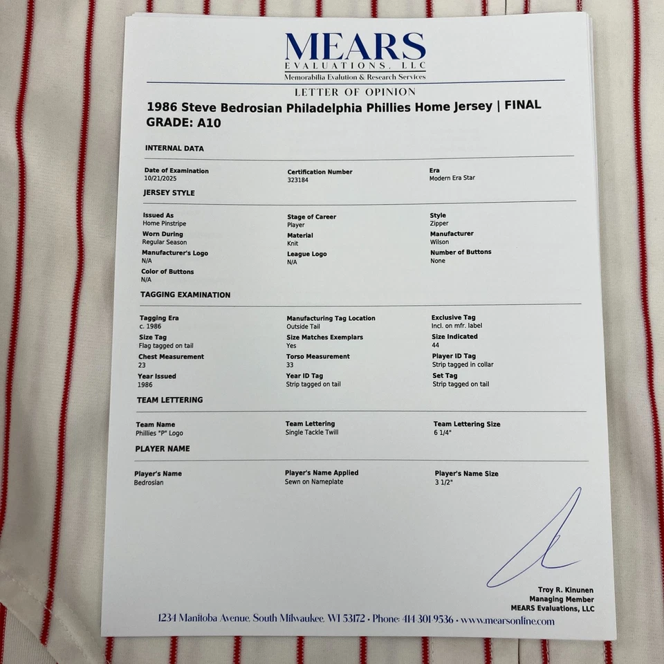 Camiseta Steve Bedrosian 1986 usada em jogos Philadelphia Phillies MEARS A10 The Finest - Imagem 2 de 4