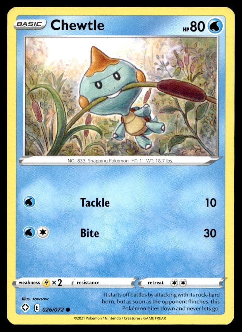 Chewtle 26/72 Pokemon Card Shining Fates Common 80 HP Near Mint MJ