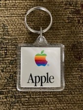 Vintage Apple Mac OS two sided keychain smile and rainbow logo