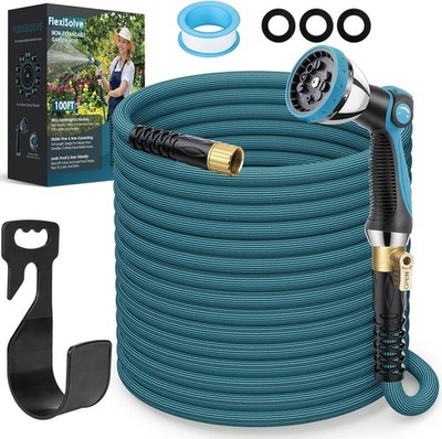 100 ft Leakproof Garden Hose with 10-Pattern Spray Nozzle & Quick Shut-Off Valve