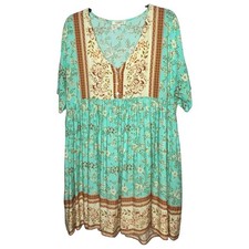 Umgee Women's Floral Mixed Border Print Boho Trendy Babydoll Dress Size XL