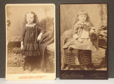Two Antique 1800's Victorian Cabinet Card Photos Girls Crimped Hair Fashion VTG