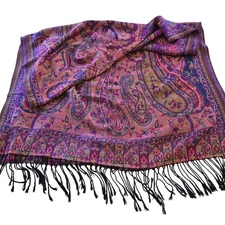 Instanbul Pashmina Shawl Women's Purple Pink Multicolored Paisley Pashmina Wool 