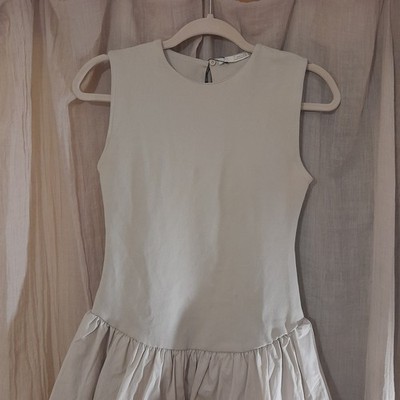 Zara Gathered Drop Waist Mini Dress Beige Med New | eBay