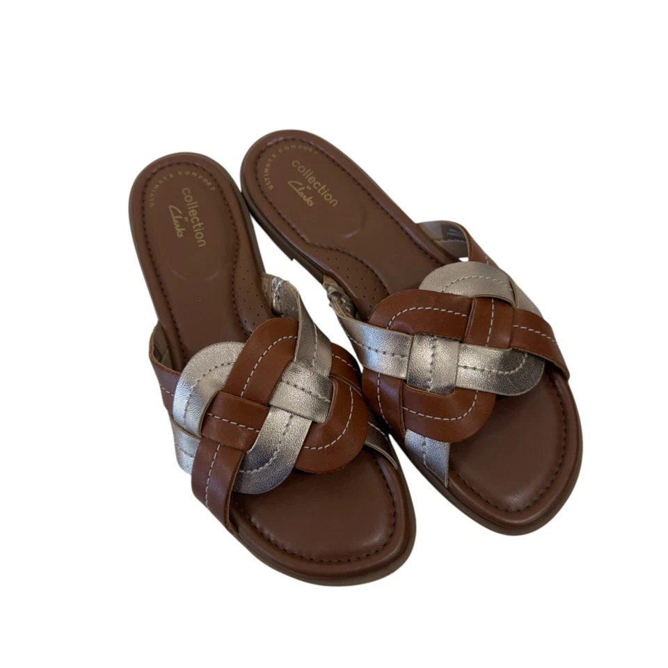 Sandalia deslizable tejida marrón y oro rosa Clarks Collection para mujer talla 5,5 M Foto 2 de 4