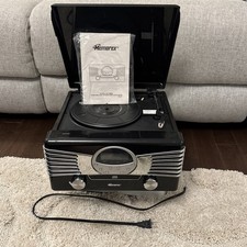 New Memorex Black Retro Turntable AM/FM Radio, Record CD Player, 9271MMO