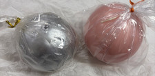 2 Large Round Unscented 9" Ball Candles Silver  Pink New