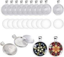 HERZWILD 20 Set Silver Plated Round Bezel with Glass Cabochons 25 mm