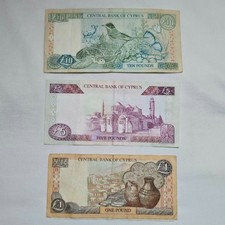 Cyprus Pound Banknotes Set – £10 £5 £1 – 2001–2004