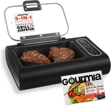 Gourmia Smokeless Indoor Grill & Air Fryer with Recipe Book – Electric Grill for