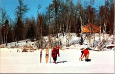 Wisconsin WI Ice Fishing Snow Scene Thomas Peters Lake Photo Vintage Postcard