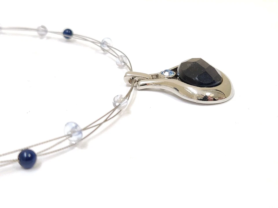 Collar de 3 hilos de plata colgante de cuentas de cristal de vidrio azul 'Baja' firmado por Lia Sophia Foto 4 de 4