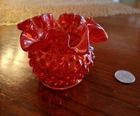 Vintage Amberina Red Hobnail Ruffled Vase Small 4” Fenton Style Art Glass