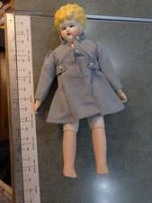 Vintage 16" China Head Doll Artist Signed Speas Curly Top Blonde Hair Blue Coat