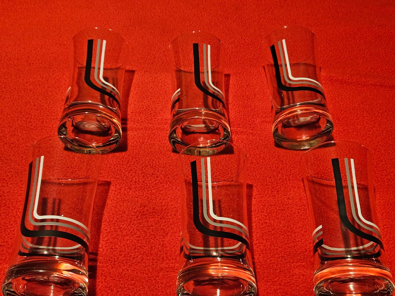6 Vintage Classic MCM Black, Grey & White Stripe Drinking Glasses 10oz.