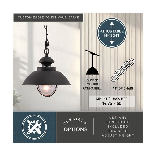 1-Light Black Coastal Barn Dome Pendant, Outdoor, Clear Glass - Picture 5 of 9