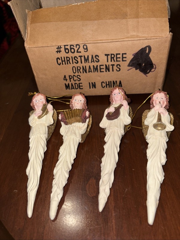 Homco 5629 Resin Angels With Musical Instruments Christmas Icicle Ornaments 6 “