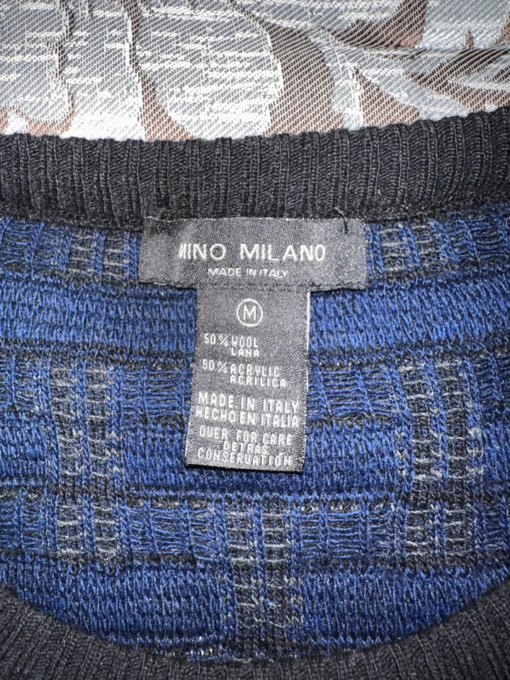 Suéter mediano vintage Mino Milano para hombre en tejido de lana azul/negro Foto 4 de 4