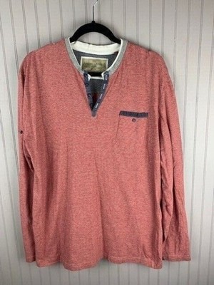 Angelo Litrico Size 2XL Mens Long Sleeve Henley Red Stripe