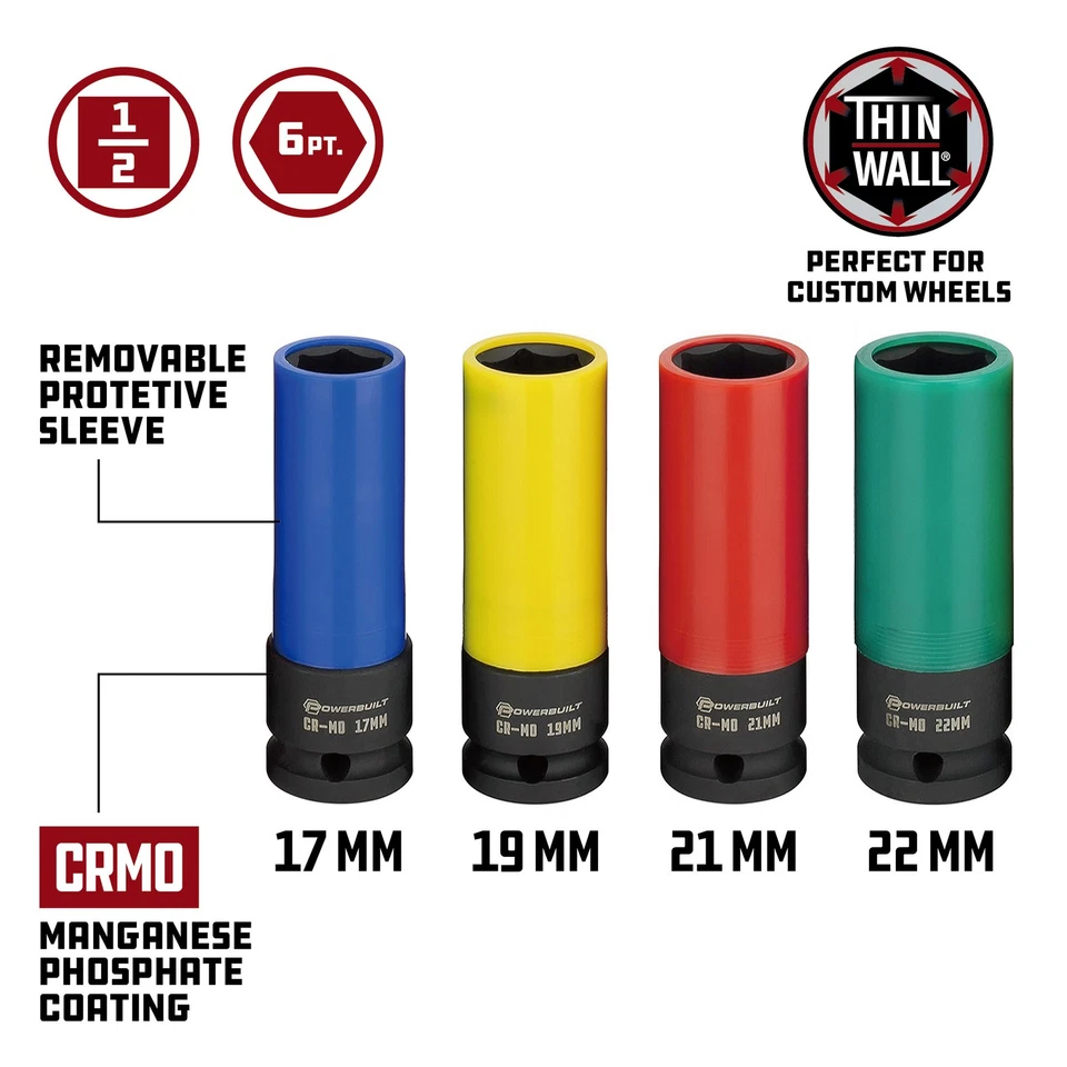 Powerbuilt 8 Piece Torque-Limiting Extension Bar and Lug Nut Socket Set - 240258 - Image 4 of 4