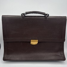 VTG Preppy Portfolio Briefcase Brown Leather Inner Pocket Gold Clutch Handle